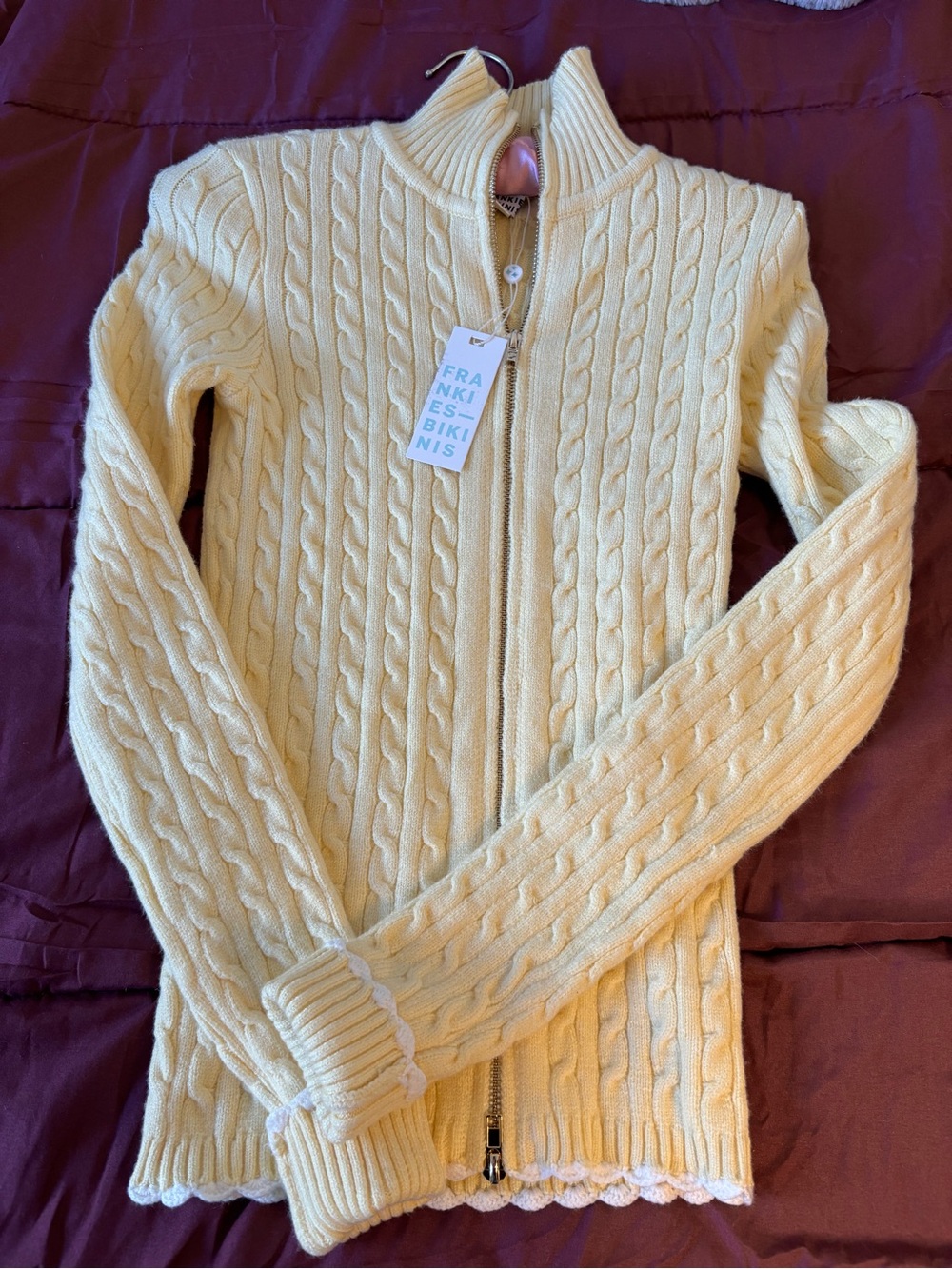 Yellow Frankies Bikinis Carter Cable Knitt Sweater brand new with tags
